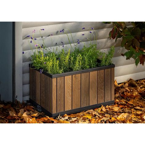 Keter Rechteckiger Blumenkübel Deco Ashwood mit integriertem Bewässerungssystem 76x45,5x45,5 cm