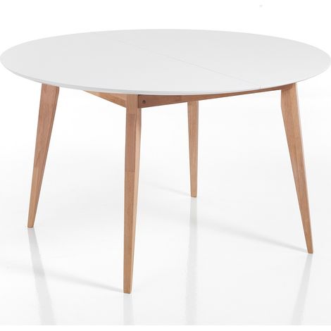 Mesa redonda extensible blanca patas roble 120-160cm Provy (1/3)
