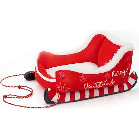 Lit de Noël pour chien et chat en peluche douce, lavable, confortable et chaude, motif traîneau du Père Noël, rouge, taille M (65 x 52 x 30 cm / 25,59 x 20,47 x 11,81 pouces) (1/5)