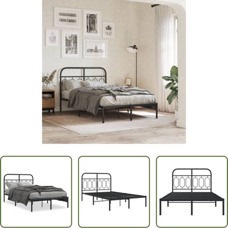 vidaXL Lit métallique - Cadre de lit métal sans matelas avec tête de lit noir 120x190cm (1/5)
