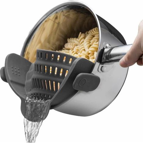 1 passoire en silicone, égouttoir réglable à clipser pour poêles et bols, filtre résistant à la chaleur pour nouilles, pâtes et légumes (1/5)