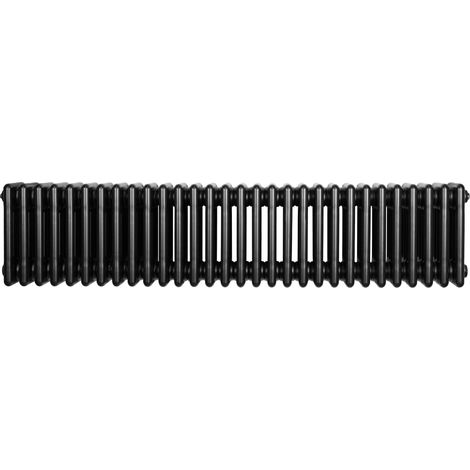 Radiateur Traditionnel à 4 Colonnes 300 x 1370 mm en Acier Carbone Noir Chauffage Central Horizontale Monté Sur Mur [Brosse de Nettoyage & Supports INCLUSES]