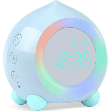 Sveglia digitale a LED con luce notturna per bambini (maschi e femmine), volume regolabile, funzione snooze, ricarica USB (blu) - 85 × 75 × 86 mm (1/5)