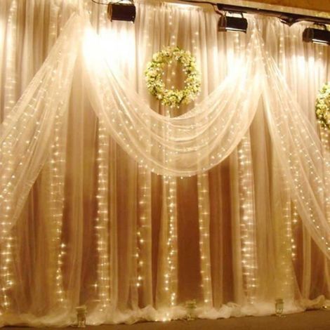 Rideau Lumineux LED - 300 LED Blanc Chaud - 3 m x 3 m - Pour Décoration Intérieure Extérieure Jardin Mariage Fête - 1 Pièce (1/4)