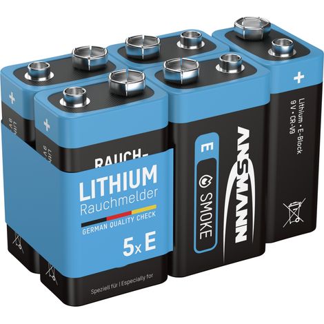 ANSMANN Rauchmelder Extrem Lithium Batterie 9V E-Block, 5 Stück (1/5)