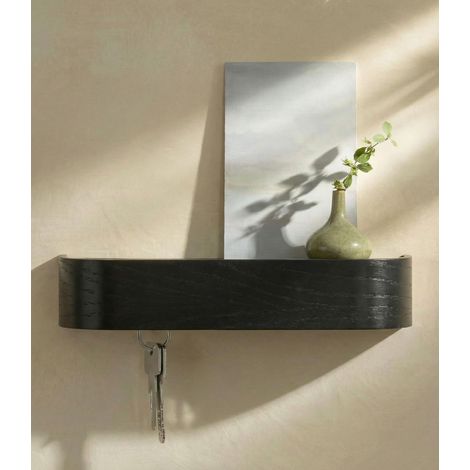 Porte Clé Mural Moderne avec Étagère en Bois Rangement Clé pour Meuble de Couloir Chêne, noir Design Minimaliste d’Accroche Clé Mural de Berlin (1/5)