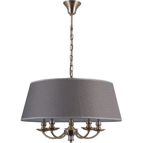 Italux Zanobi - Pendente classico a sospensione in bronzo antico a 5 luci con paralume grigio, E14 (1/3)