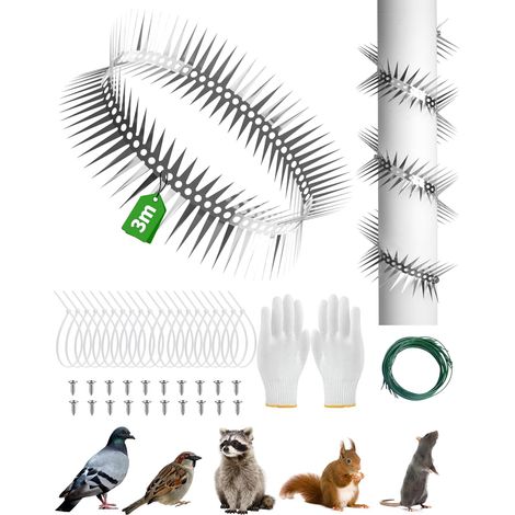1 Bandeau Anti-Fouine Acier Inoxydable 3m Pointes 32mm Gouttière Arbre Balcon