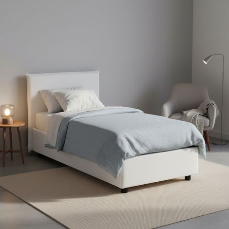 Dmora - Einzelbett Daquin, Containerbett mit Stoffbespannung, 100% Made in Italy, Frontöffnung, inklusive Matratze Cm 80x190, Weiß (1/5)