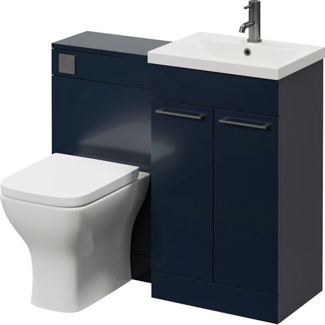 Napoli 390 Deep Blue 1000mm 2 Door Vanity Unit Toilet Suite with Glide Basin - 1000mm - Gunmetal Grey 160mm HandleWith Kingston Toilet Pan and Seat