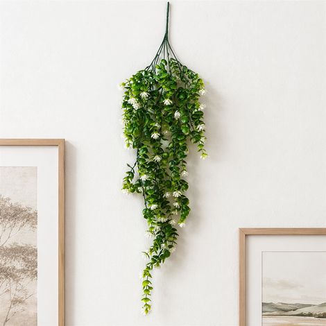 70cm Artificial Green White Flowering Hanging Plant Faux Foliage (1/4)