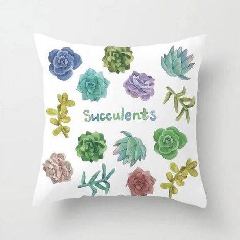 Taie D'oreiller - Coton Linen - Imprimé Cactus - Double Face - Pour Canapé Chaise Bureau Lit Voiture - 40x40 cm (1/5)