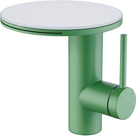 Robinet de lavabo à jet en cascade Dopamine avec bec pivotant, étagère en verre, robinets d'eau chaude et froide, robinet de salle de bains (rose) (1/5)