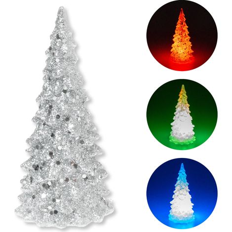 Figura de árbol de Navidad LED plateada con efecto de cambio de color. (1/5)