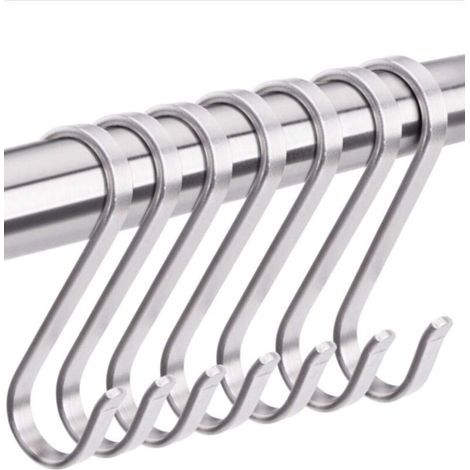 S-Hook Set of 10 Stainless Steel S-Shaped Hooks, Hanging Tool Hooks, for Use in the Kitchen, Bathroom, and Garden (1/4)