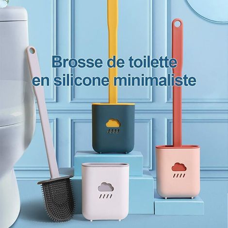 2pcs Brosse WC, Plate Brosse De Toilettes en Silicone AntibactéRienne Kit Brosse WC Et Support, SéChage Rapide Brosse WC Silicone, Suspendu Brosse Toilette en Silicone Ensemble (Gris + Bleu) (1/5)