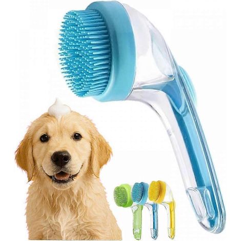 Brosse de bain en silicone pour animaux avec distributeur de shampoing, brosse de massage pour chiens et chats, bleue (1/5)