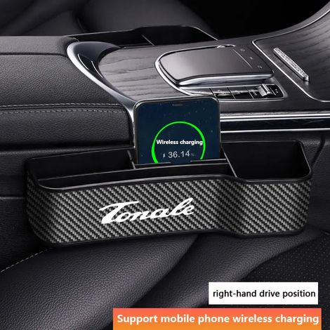 Organisateur de siège en fibre de carbone avec porte-gobelet et recharge sans fil (accessoire pour Alfa Romeo Tonale) - Accessoires auto (1/4)