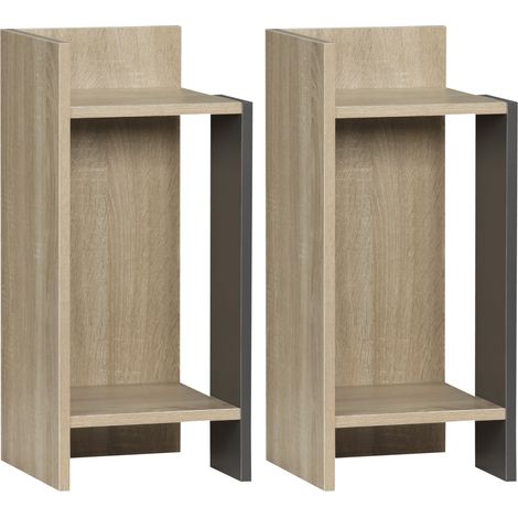Comodino Moderno Grigio con Ripiano Aperto, Set 2 Pezzi in Truciolato per Camera da Letto e Soggiorno, 27x25x60cm
