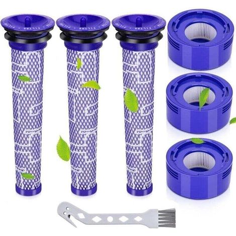 Ersatz-Vor- und -Filter für Dyson V8 und V7 Akku-Staubsauger, 3 HEPA-Nachfilter, 3 Vorfilter, 1 weiße Reinigungsbürste (1/5)