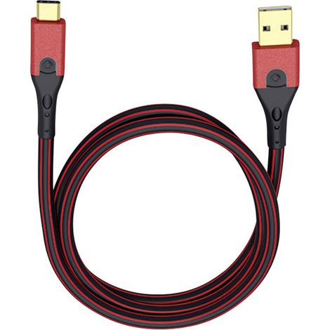 Oehlbach USB-Kabel USB 3.2 Gen1 USB-A Stecker, USB-C® Stecker 3.00 m Rot/Schwarz vergoldete Steckko