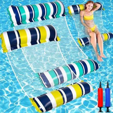 Juego de 2 flotadores inflables para piscina, accesorios inflables para piscina 4 en 1, hamaca para piscina con bomba de aire manual para fiestas en la playa y mucho más. (1/5)