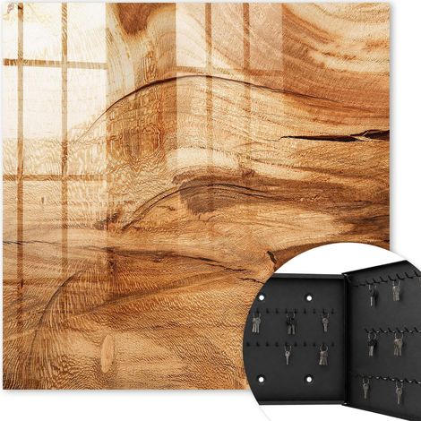 Armoire à clés - (30 cm x 30 cm) - Boîte à clés murale - Coffret de rangement pour clés - Couleur noire - Ouverture vers la droite - Pour maison et bureau - texture bois