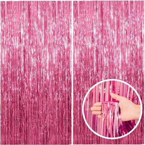 Décorations de fond de fête roses (lot de 2, rose) – Rideaux à franges métallisés pour fêtes et événements (1/4)