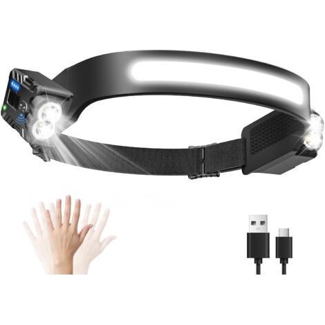 FENOPLASTICALampe Frontale LED Ultra Puissante avec 8 Modes d'Éclairage, IPX4 Étanche Lampe Frontale Rechargeable avec Détecteur de Mouvement pour Camping, Course, Pêche (1/5)