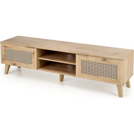 Meuble TV aspect chêne naturel et rotin Kina (1/5)