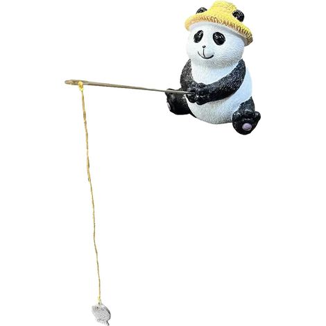 Figurine Panda  Décoration d'aménagement paysager en résine, Jolie de pêche compacte résistante aux intempéries pour Salle de Bain, Jardin, Bureau, Anniversaire (1/5)
