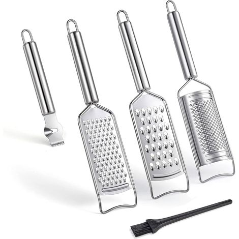 Grater En Acier Inoxydable - Lot De 4 Pièces Avec Râpe Plate Double Face Râpe Demi-Ronde Râpe À Citron Et Brosse De Nettoyage (1/5)