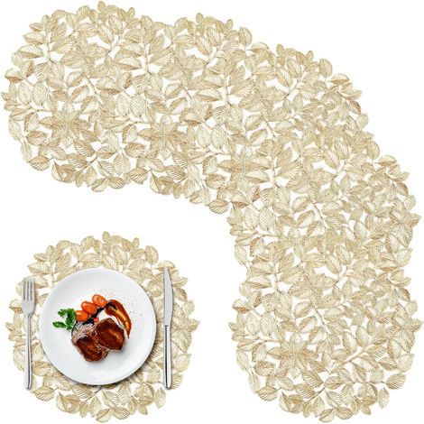 Set de Table Rond Doré, 6 Pièces en PVC Résistant à la Chaleur et Lavable, Protège et Décore Votre Table pour la Maison, Cuisine, Événements (1/5)