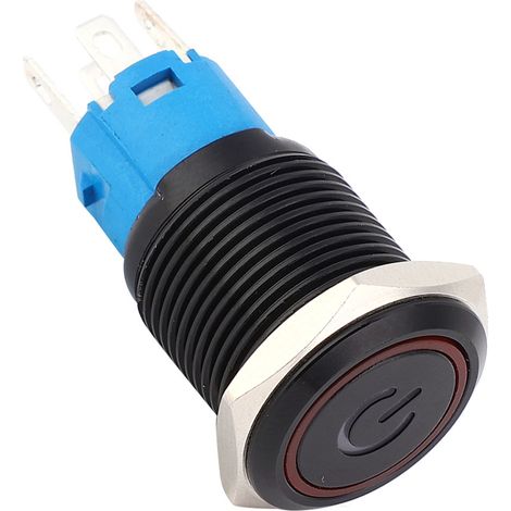 2 interrupteurs métalliques autobloquants noirs, protection IP65, avec voyant LED et symbole, 16 mm (rouge 220 V CA) (1/5)