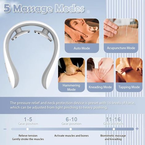 Massaggiatore cervicale, massaggiatore per il collo con funzione di riscaldamento, massaggio cervicale e del collo, 6 modalità di pulsazione e 16 intensità, regalo per donne/uomini/papà/mamma (1/4)