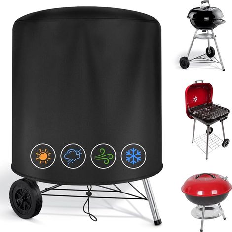 Housse de Barbecue Rond, Φ7165cm Imperméable Housse Barbecue Exterieur à Gaz Weber 57 CM, 210D Tissu Oxford Anti-UV Résistante aux Intempéries Housse de Protection, Noir (1/5)