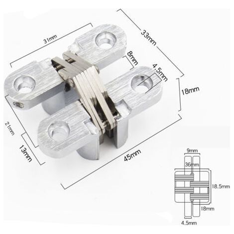 NALOOKAMIC  4Pcs Charnière Cachée, Croix Charnières, Charnière Invisible, Charnières Croisées Invisibles , pour Meubles, Quincaillerie, Porte en Bois, Armoire, Placard, Boîte en Bois