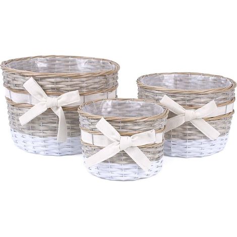 Portavaso in vimini grigio con fiocco, Ø30H20 cm, set di 3 (1/3)