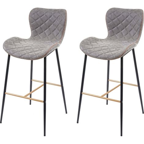 HHG – Pack de 2 tabourets de bar vintage – similicuir gris avec haubans dorés – hauteur d'assise 75 cm – confort optimal - HHG-956 (1/5)