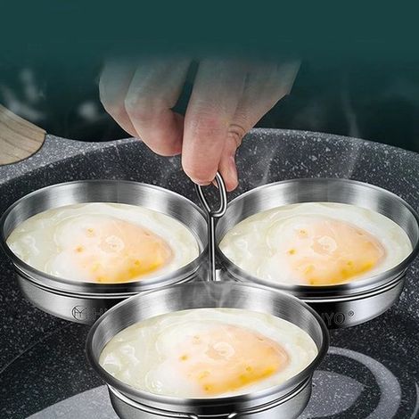 Pocheuse à œufs en acier inoxydable de qualité supérieure – Moule à œufs 3 en 1 – Œufs pochés – Porte-œufs avec poignée – Fond plat – Ustensile de cuisine (1/5)