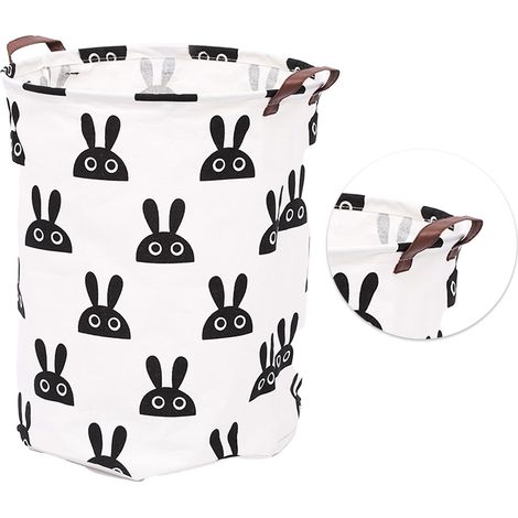 Panier à linge mignon en coton avec motif lapin, 40 x 40 x 50 cm, avec doublure imperméable. (1/5)