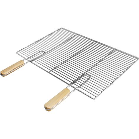 ECD Germany Griglia Barbecue Acciaio Inossidabile con Manici in Legno Grill BBQ Antiaderente Antirugine Portatile Dimensioni 60 x 40 cm Graticola per Carne Arrosti Pesce Verdure