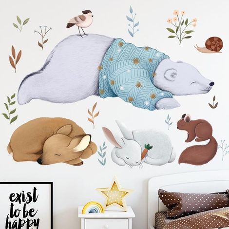 Autocollant mural mignon ours cerf pour décoration murale de salon (1/5)