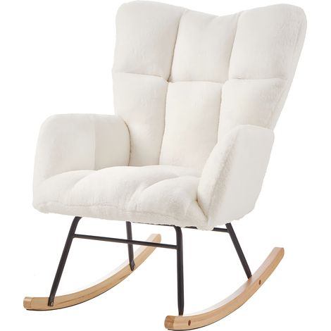 Fauteuil à bascule scandinave avec dossier haut et cadre en métal et bois 69×89×101 cm (1/5)