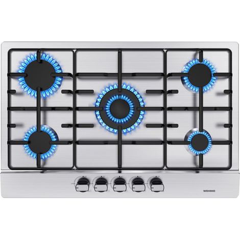 Plaque de cuisson gaz encastrable - Inox - 5 feux - 76 x 50 cm (1/5)