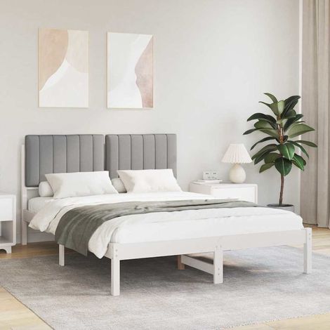 Bettgestell mit gepolstertem Kopfteil Hellgrau 135 x 190 cm (1/5)