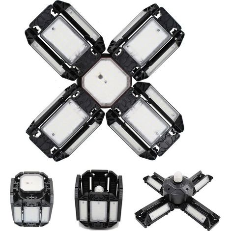 LED lumière de garage, Éclairage de garage à LED, plafonnier de l'atelier à réglable, éclairage E27 6000K, avec plusieurs panneaux réglables,15000 lumens, stockage de l'atelier de garage(noir) ,P10 (1/3)