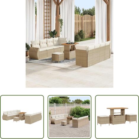 vidaXL Banc extérieur -  Ensemble de canapé de jardin 11 pcs Beige Poly rotin (1/5)