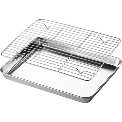Plat à four carré professionnel en acier inoxydable anti-rouille, lèvres relevées, finition polie, idéal pour cuisson, grillade et événements extérieurs (1/5)