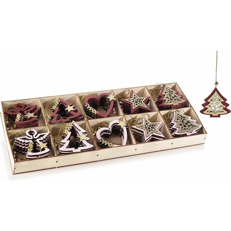 Set da 40 Decorazioni Natalizie da Appendere in Legno Addobbi per Albero con figure Natalizie Assortite Addobbi Natalizi da Appendere (1/2)